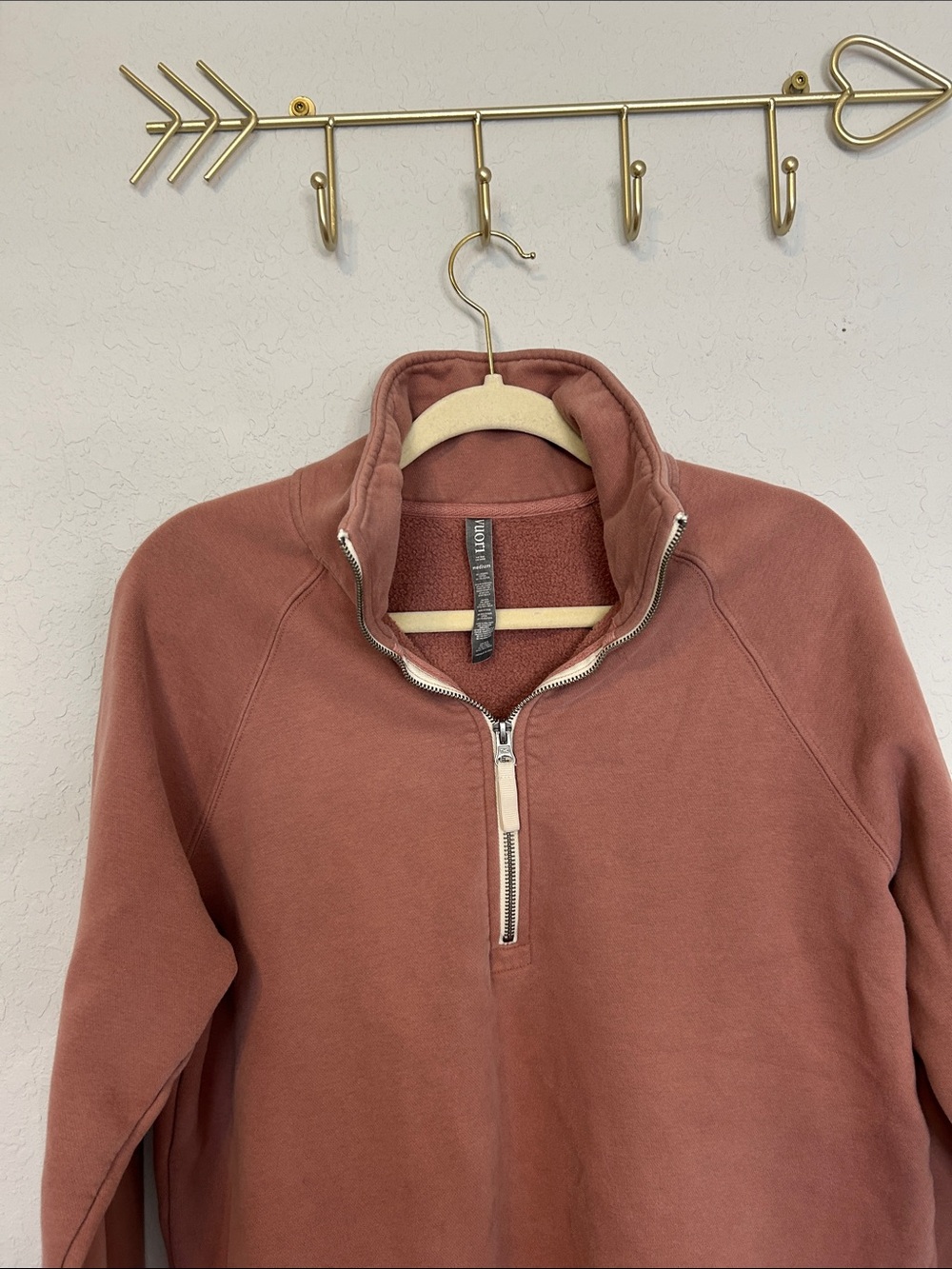 Vuori 1/4 Zip Pullover Hoodie in Dusty Rose Organic Cotton - Picture 2 of 6